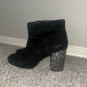 Michael Kors Black Suede Ankle Boots with Glitter Heel
